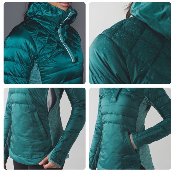 Lululemon Down for a run pullover, Forage Teal 800 fill power goose down Sz.4